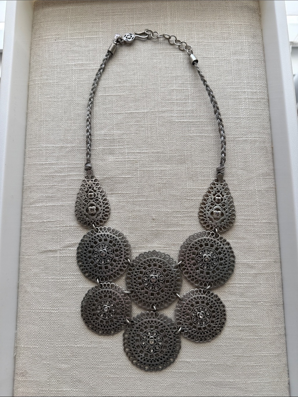 Stella & Dot Silver Filigree Medallion Necklace